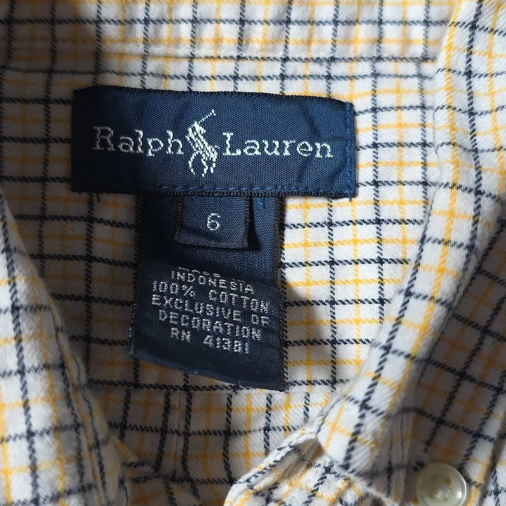 Ralph Lauren Youth‎ 6 Plaid Long Sleeve Button Down Shirt Navy Yellow